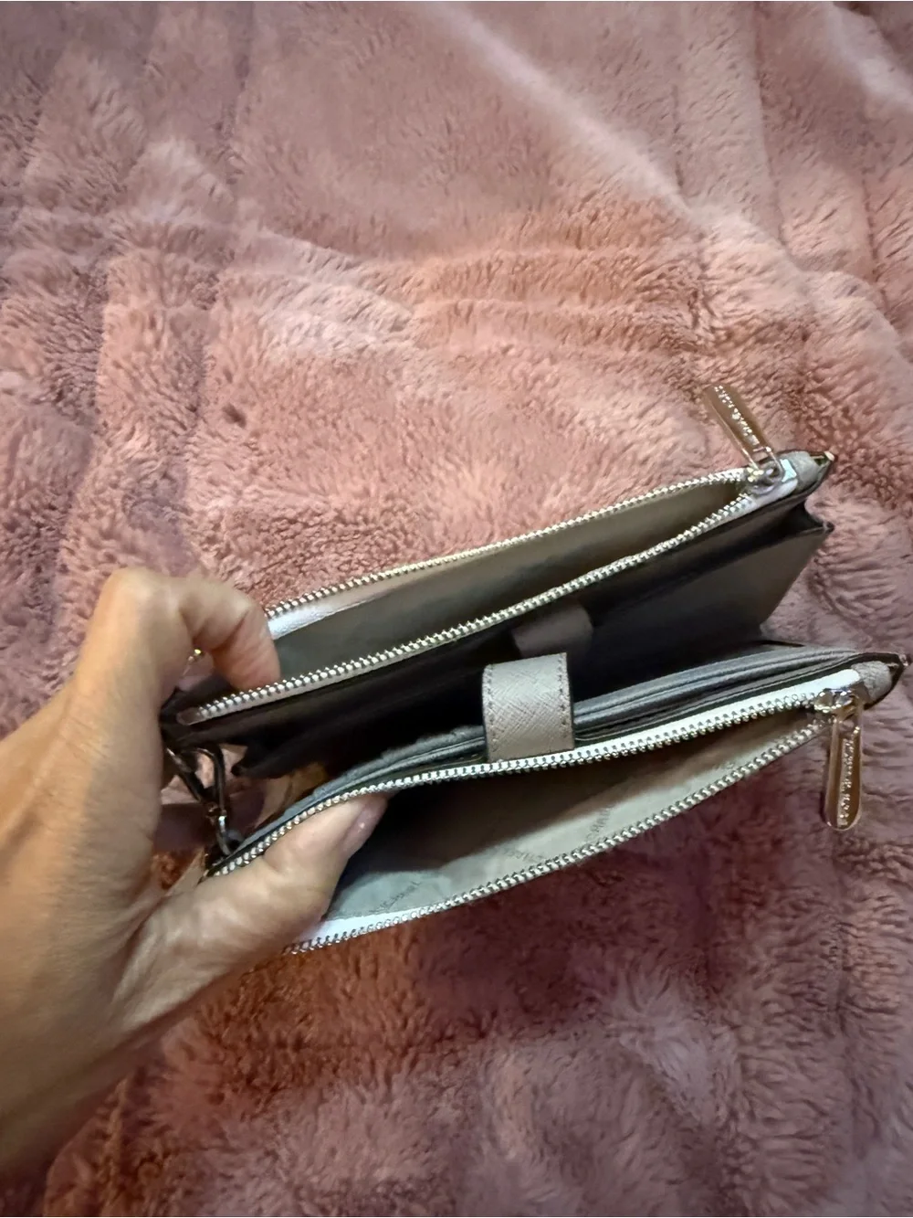 Michael Kors Metallic Silver Logo Wristlet Clutch